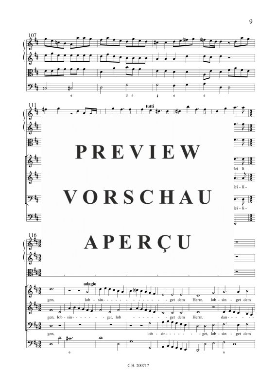 Produktgalerie: Seite 10 von 11 Ich preise dich, Herr, , Gemischtes Ensemble SAB, 2 Violinen, Viola und BC