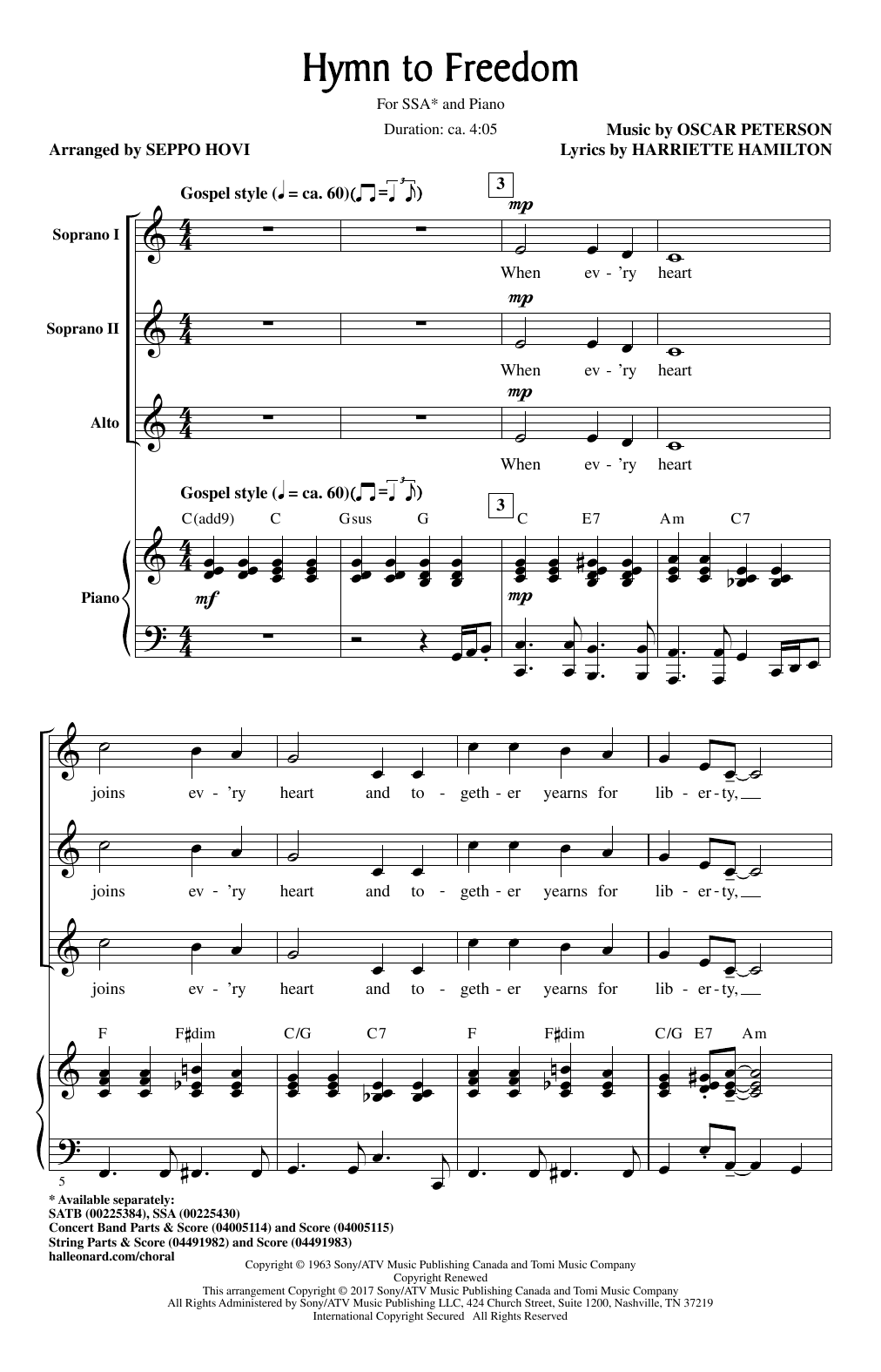 Product gallery: Page 1 of 1 Hymn To Freedom (arr. Seppo Hovi), Oscar Peterson
