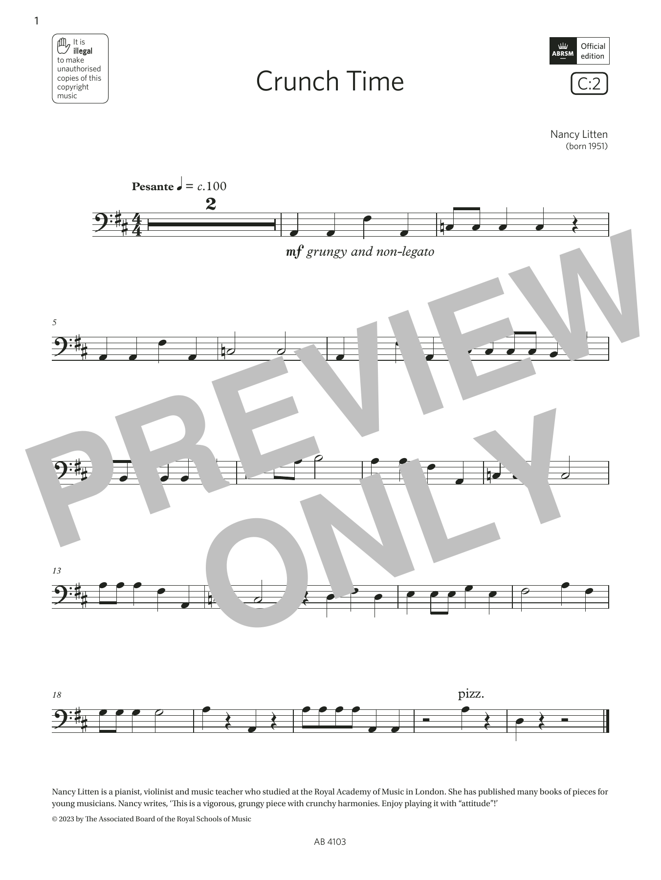 Produktbild zu:  Crunch Time (Grade Initial, C2, from the ABRSM Cello Syllabus from 2024) - Nancy Litten
