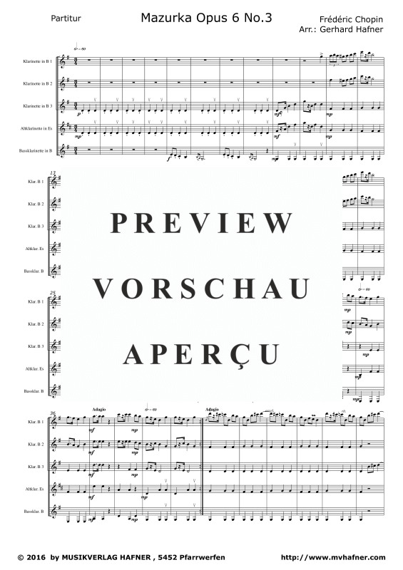 Product gallery: Page 5 of 11 Mazurka Opus 6 No.3, , (Clarinet Quintet)