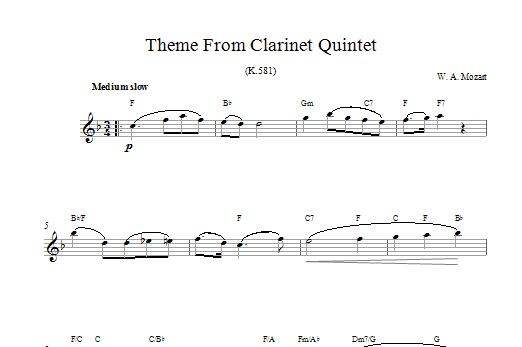 Produktbild zu: Theme From Clarinet Quintet