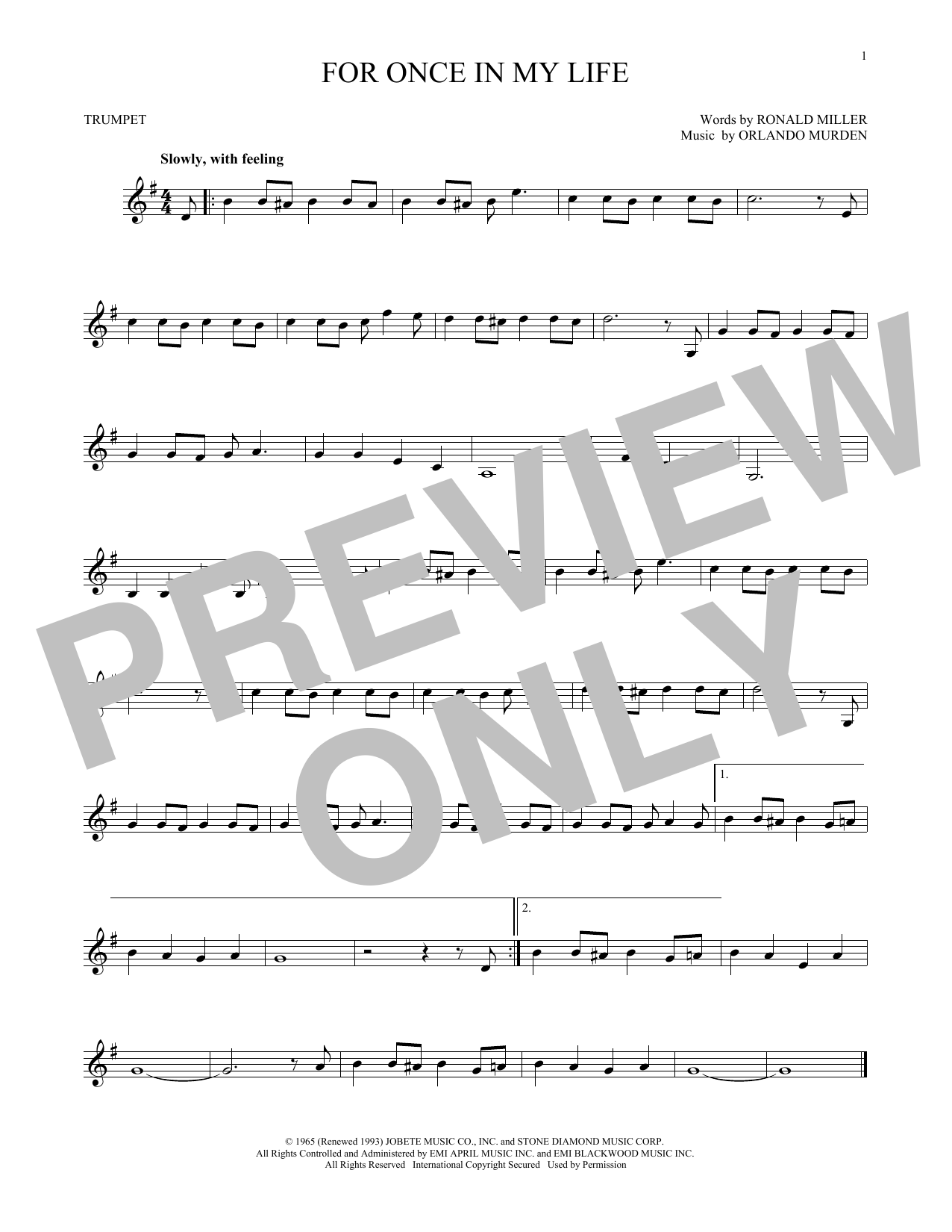 Produktgalerie: Seite 1 von 1 For Once In My Life, Stevie Wonder, Trompete