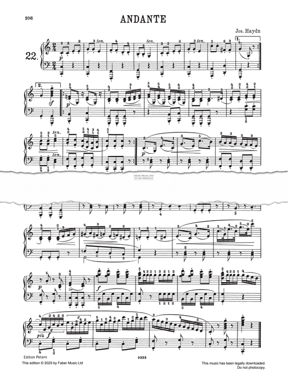 Produktgalerie: Seite 1 von 1 Andante C major after Hob.I:94, Joseph Haydn, Klavier