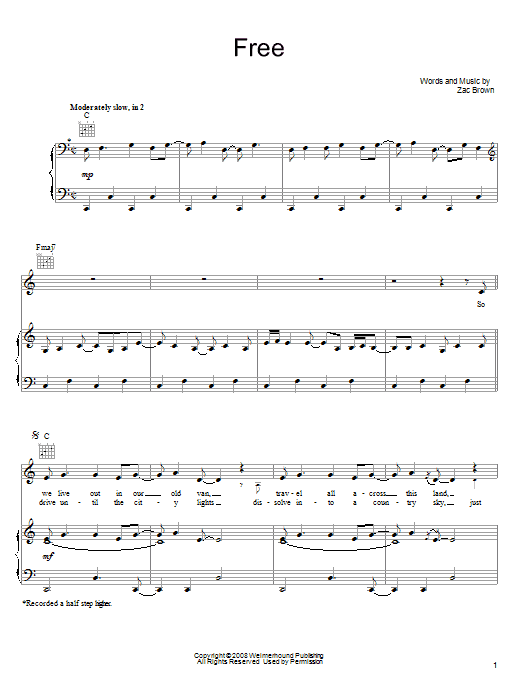 Produktgalerie: Seite 1 von 1 Free, Zac Brown Band, Gesang, Gitarre, Klavier