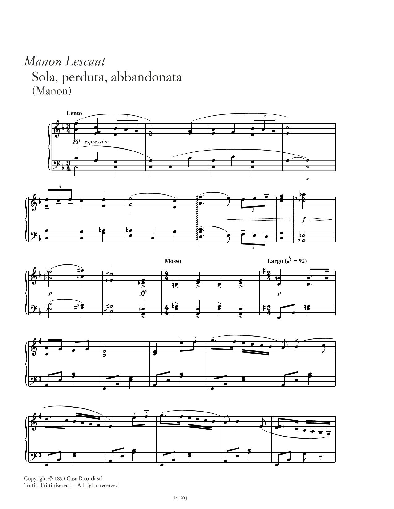 Produktbild zu:  Sola, perduta, abbandonata - Giacomo Puccini