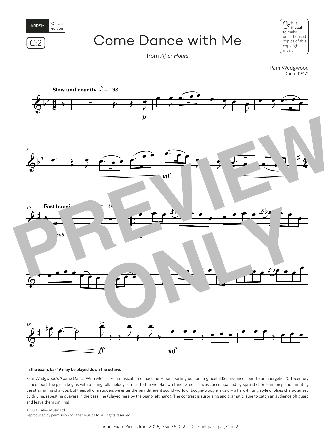 Product gallery: Page 1 of 1 Come Dance with Me (Grade 5, list C2, from the ABRSM Clarinet Syllabus from 2026), Pam Wedgwood