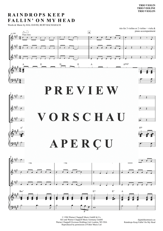 gallery: Raindrops Keep Falling On My Head, Thomas, B. J., (Violinen Trio + Klavier)