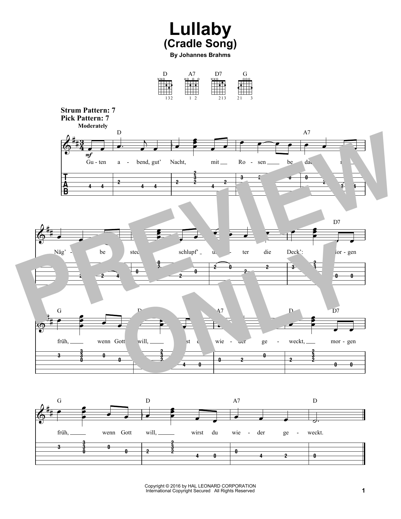 Product gallery: Page 1 of 1 Lullaby (Cradle Song), Johannes Brahms