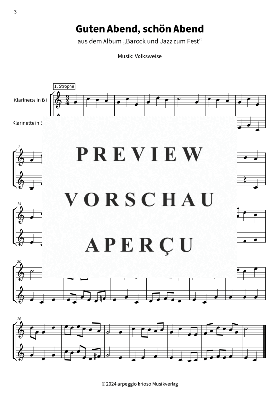 Product gallery: Page 1 of 7 Guten Abend, schön Abend - aus dem Album Barock und Jazz zum Fest, , (Duet 2x clarinet in Bb)