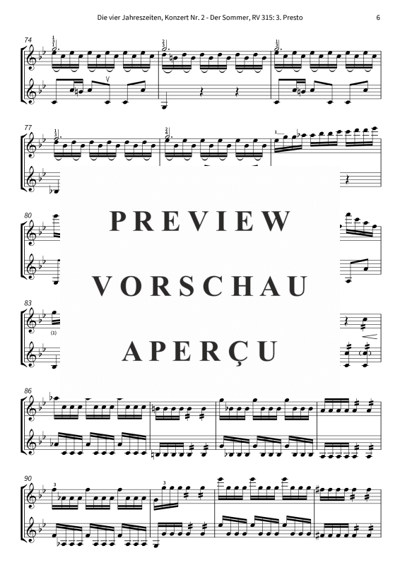 Produktgalerie: Seite 8 von 10 Die vier Jahreszeiten, Konzert Nr. 2 - Der Sommer - 3. Presto, The Twiolins, (Duett 2x Violine)