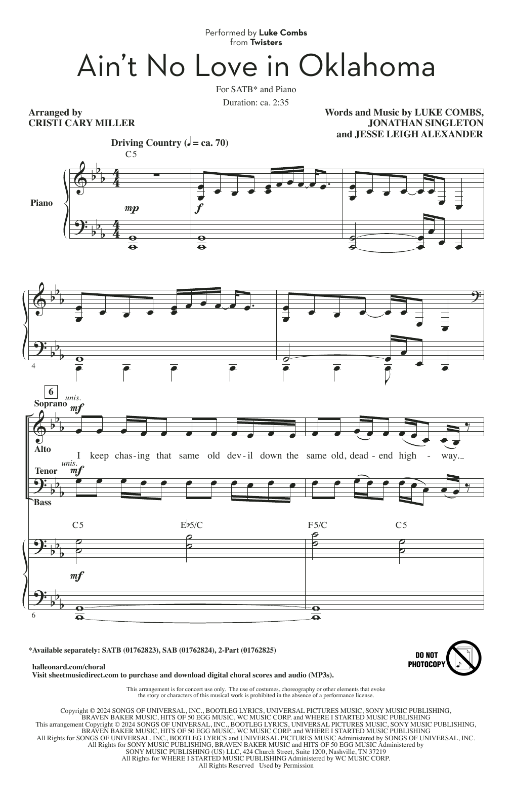 Produktgalerie: Seite 1 von 1 Ain't No Love In Oklahoma (from Twisters) (arr. Cristi Cary Miller), Luke Combs, Chor