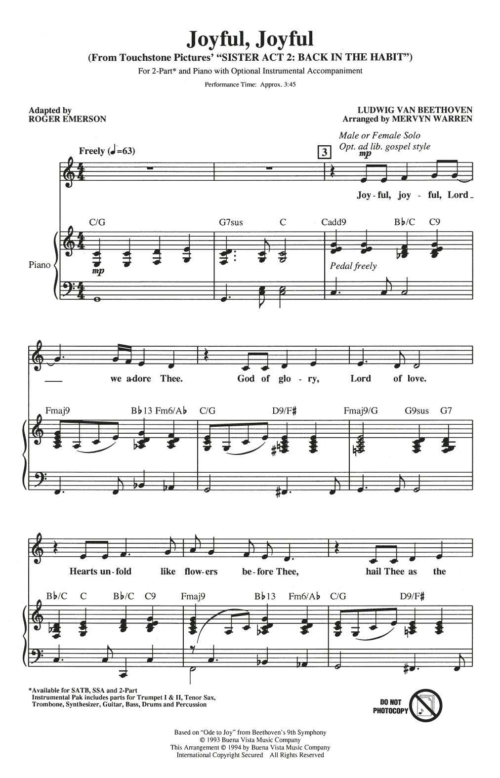 Product picture to: Joyful, Joyful (from Sister Act 2) (arr. Roger Emerson)