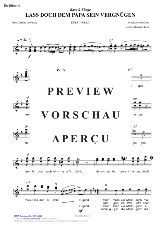 Produktgalerie: Seite 7 von 11 Lass doch dem Papa sein Vergnügen , Bass & Bässje, (Melodie-Stimmen in C/B/Es)