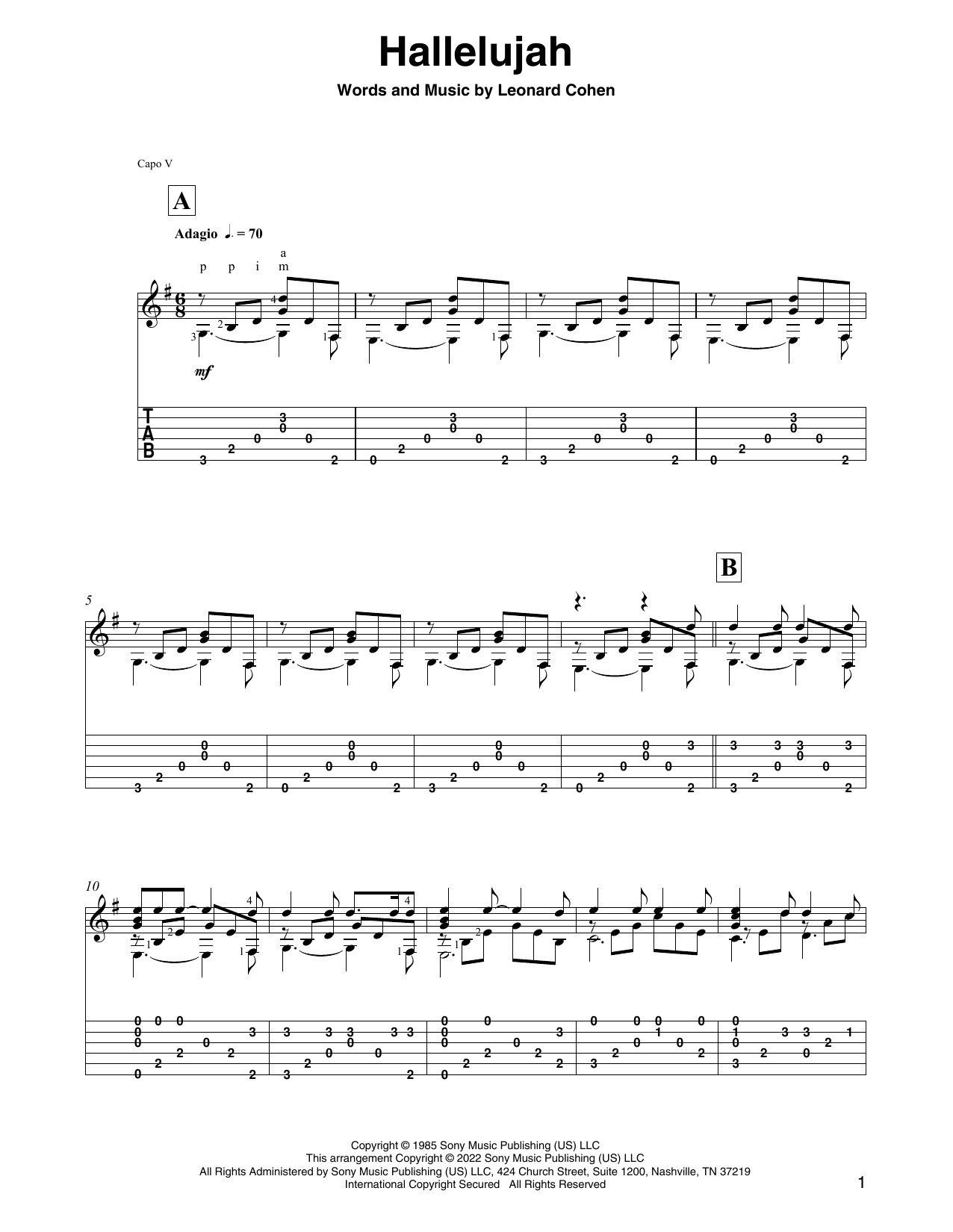 Produktgalerie: Seite 1 von 1 Hallelujah (arr. David Jaggs), Leonard Cohen, Gitarre