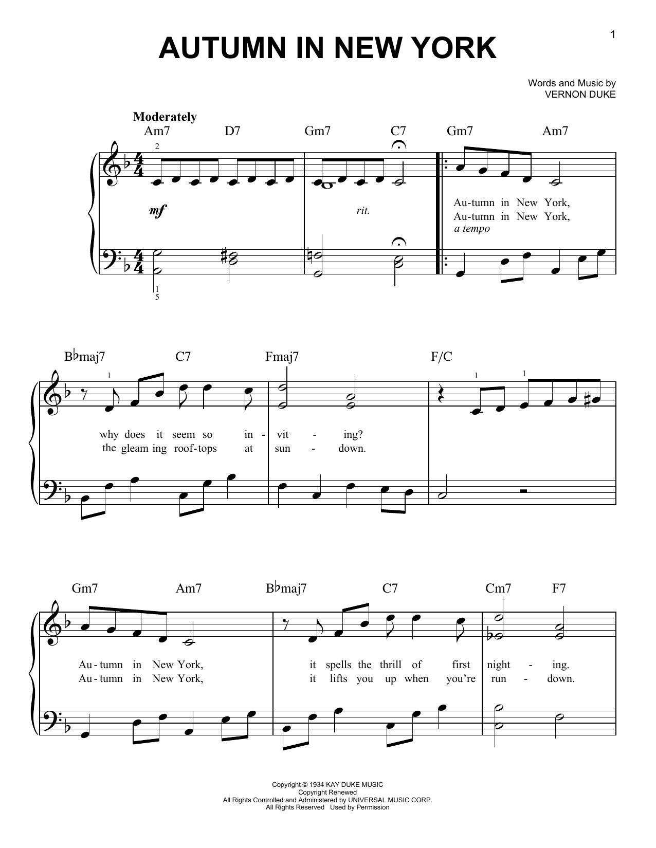 Produktgalerie: Seite 1 von 1 Autumn In New York, Vernon Duke, Klavier