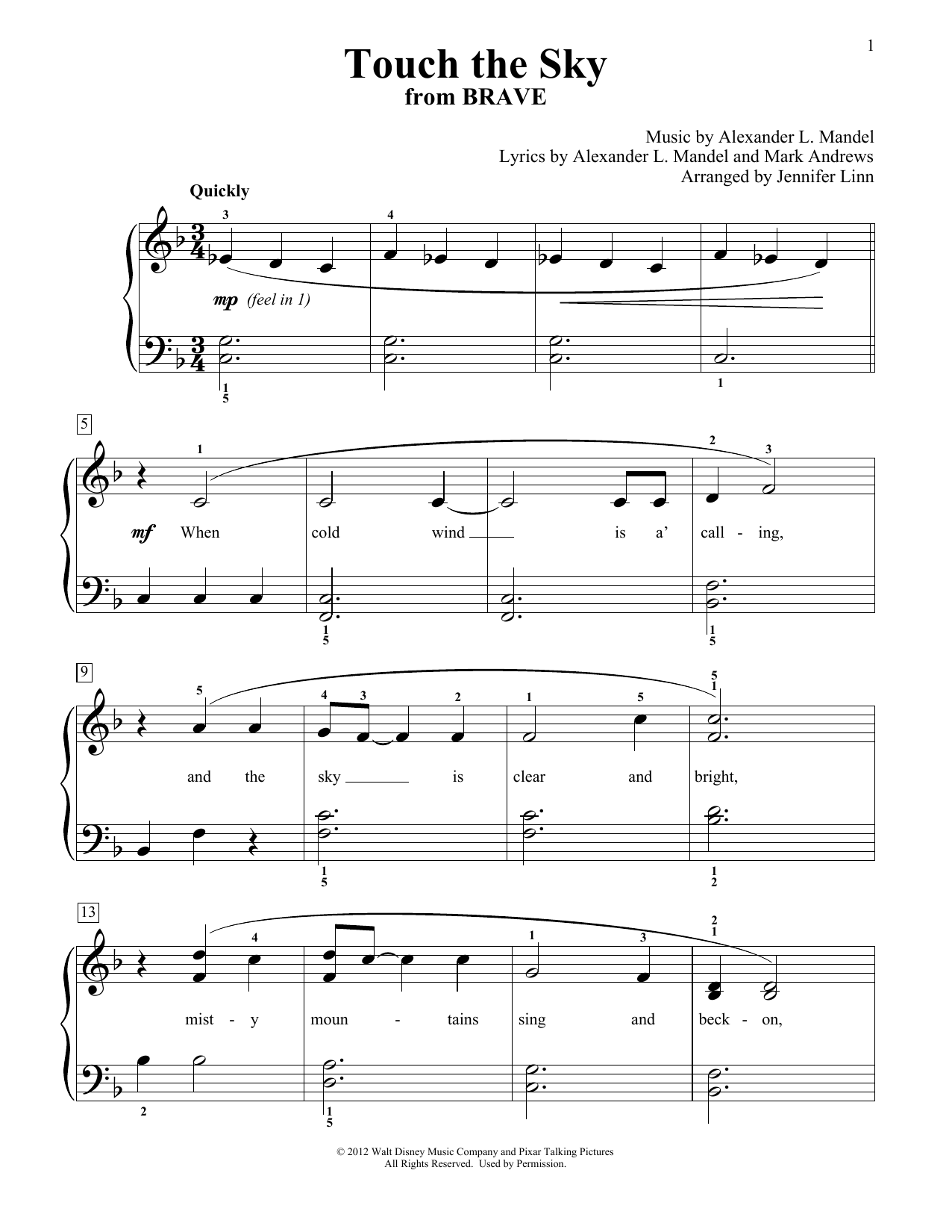 Product picture to: Touch The Sky (from Brave) (arr. Jennifer Linn)