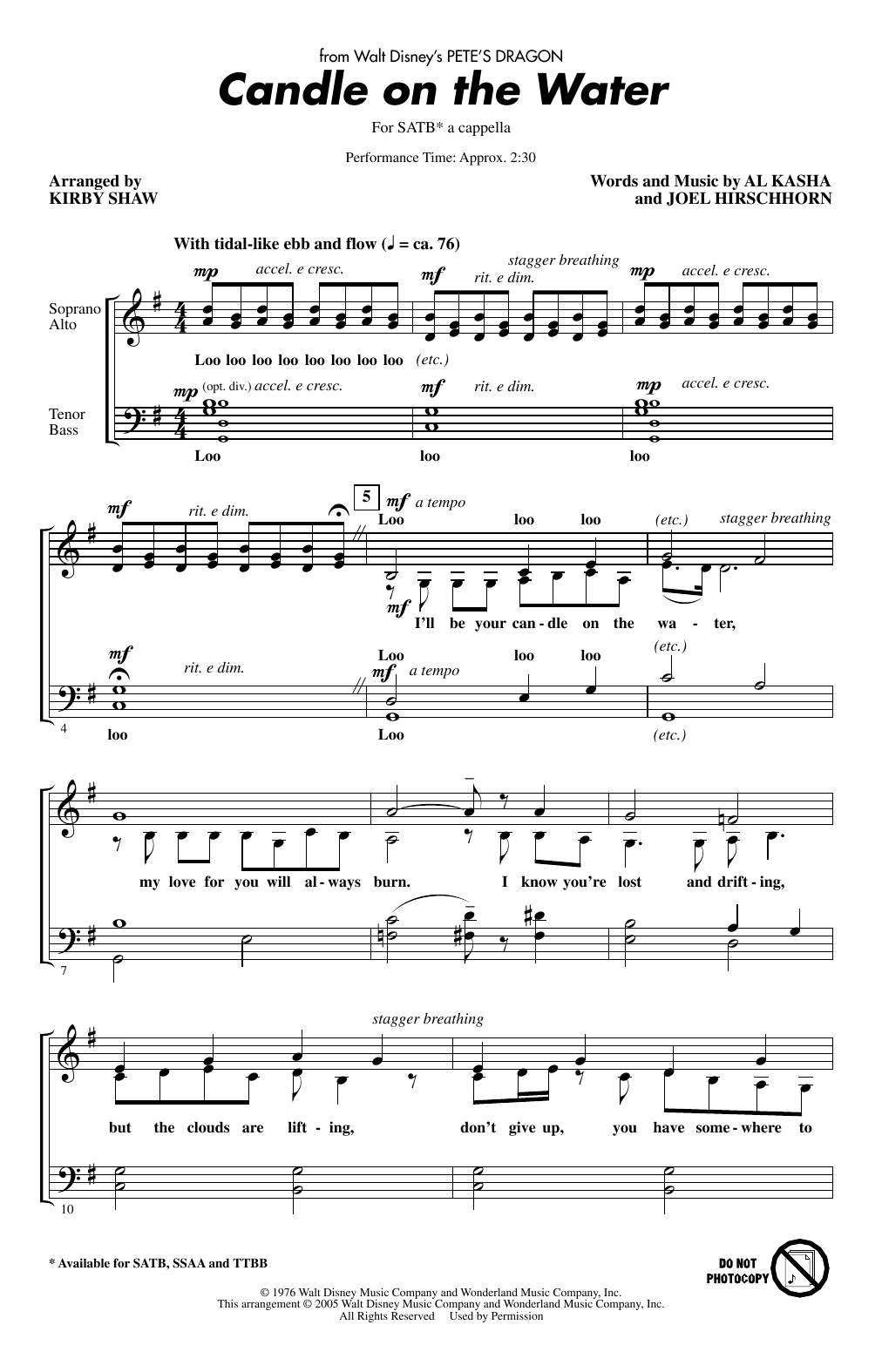 Produktgalerie: Seite 1 von 1 Candle On The Water (arr. Kirby Shaw), Al Kasha & Joel Hirschhorn, Chor
