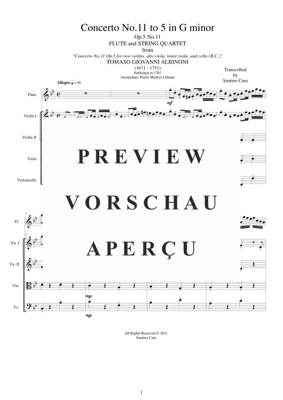 Produktgalerie: Seite 2 von 11 Concerto No.11 to 5 in G-Moll Op.5, , Querflöte Solo und Streicher Ensemble