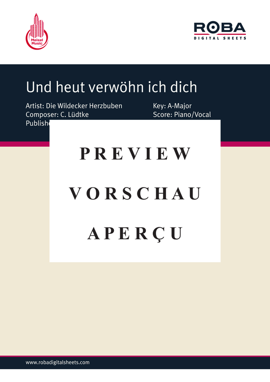 gallery: Und heut verwöhn ich dich , Wildecker Herzbuben, 	Die, (Klavier + Gesang)