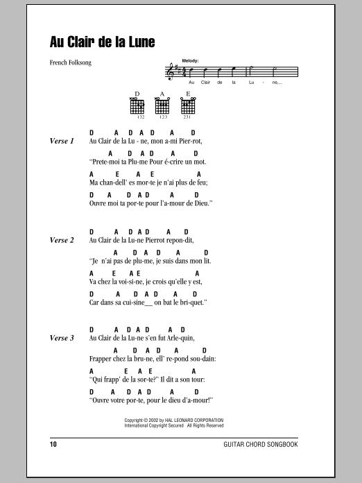 Produktgalerie: Seite 1 von 1 Au Clair De La Lune, French Folksong, Gitarre