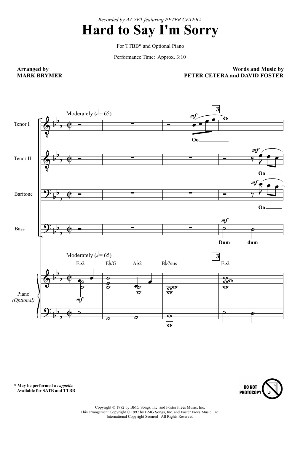 Product picture to: Hard To Say I'm Sorry (feat. Peter Cetera) (arr. Mark Brymer)