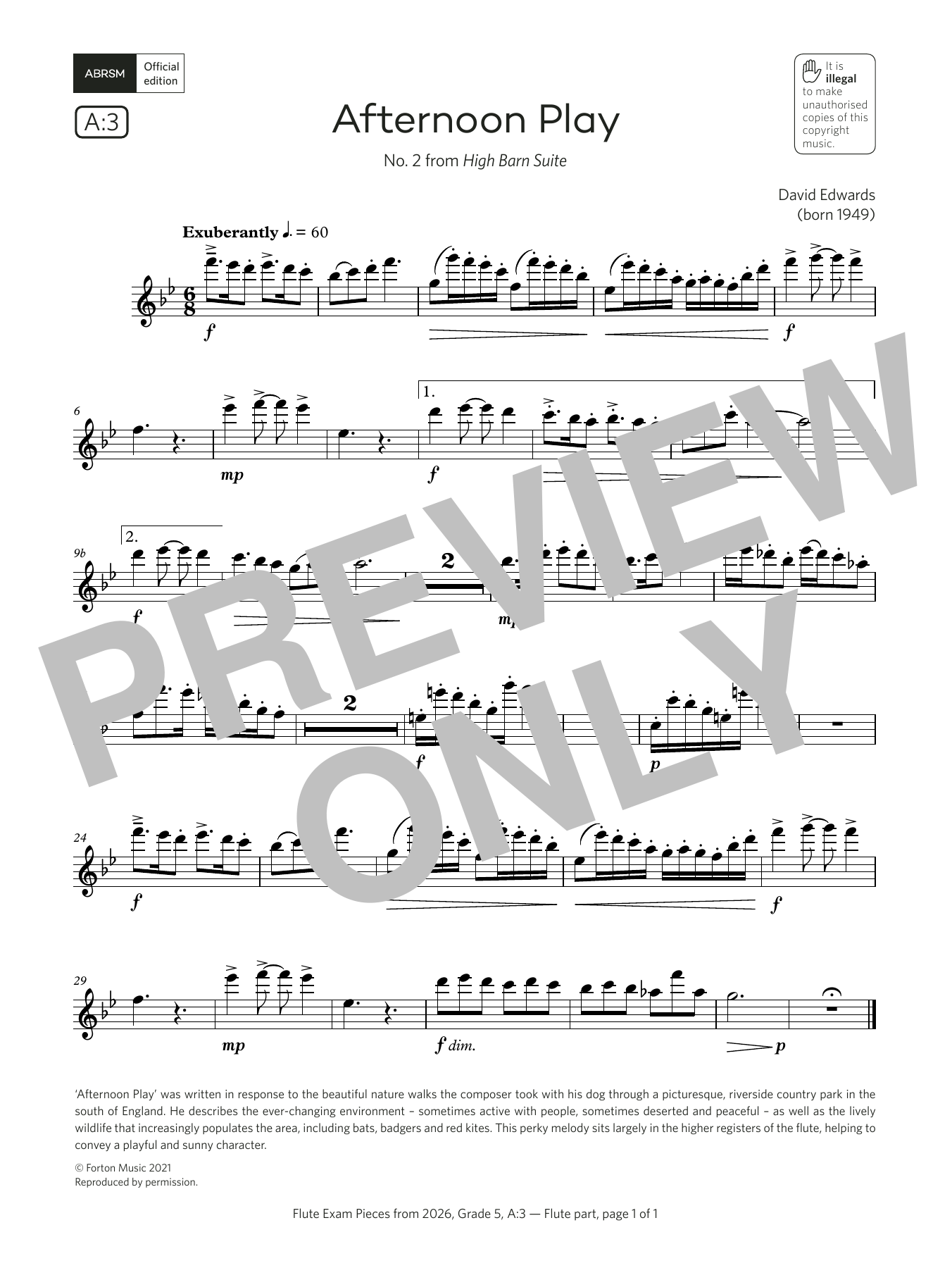 Product gallery: Page 1 of 1 Afternoon Play (Grade 5, list A3, from the ABRSM Flute Syllabus from 2026), David Edwards