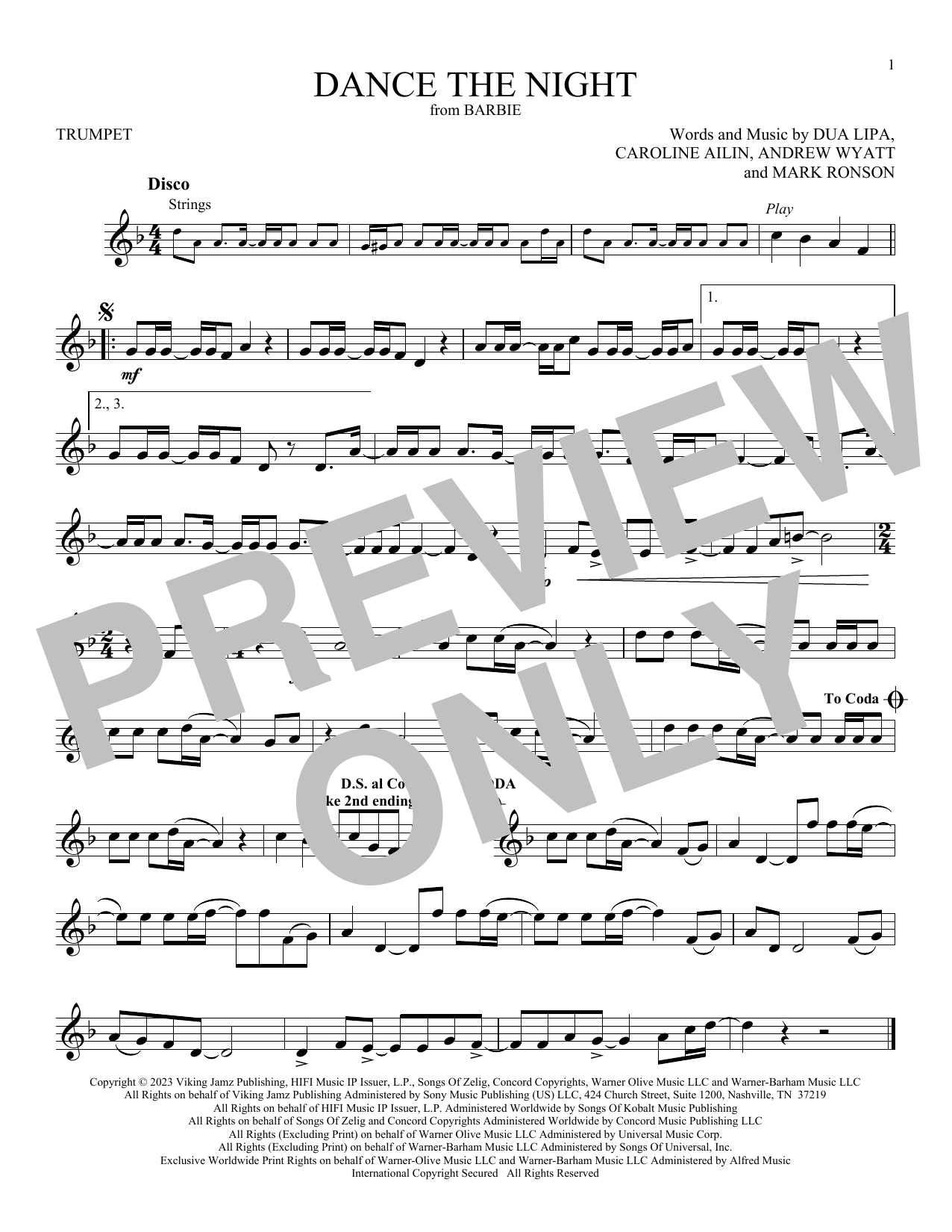Produktgalerie: Seite 1 von 1 Dance The Night (from Barbie), Dua Lipa, Trompete