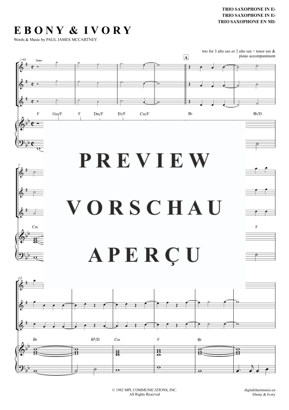 Produktgalerie: Seite 2 von 11 Ebony And Ivory, McCartney, Paul/Wonder, Stevie, (Saxophon Trio AAA(T) + Klavier)