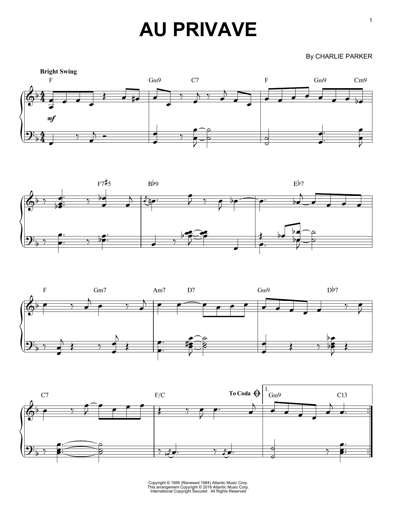 Produktbild zu: Au Privave (arr. Brent Edstrom)