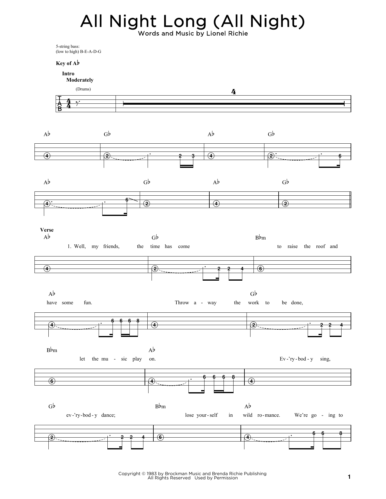 Produktgalerie: Seite 1 von 1 All Night Long (All Night), Lionel Richie, E-Bass, Gitarre