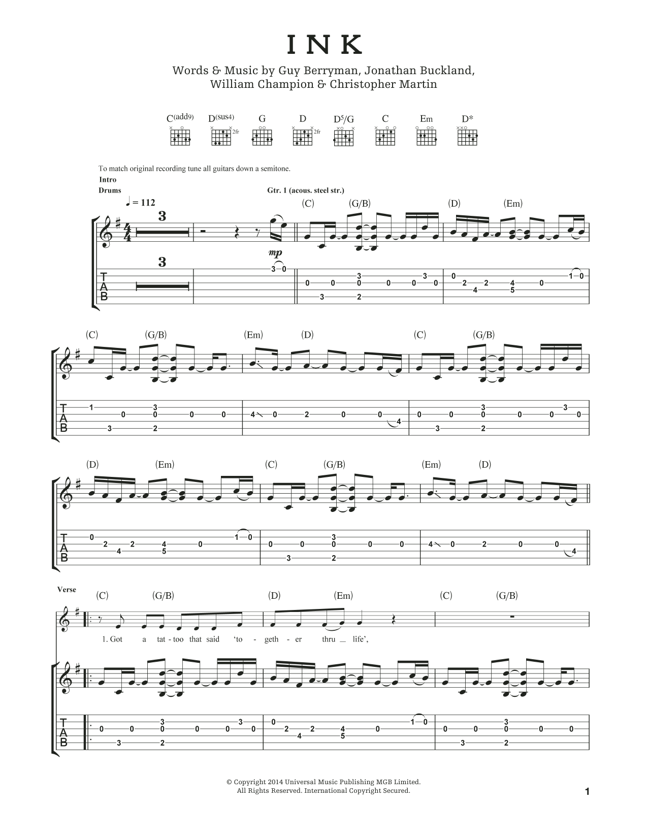 Produktgalerie: Seite 1 von 1 Ink, Coldplay, Gitarre