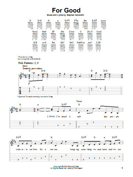Product gallery: Page 1 of 1 For Good (from Wicked), Stephen Schwartz