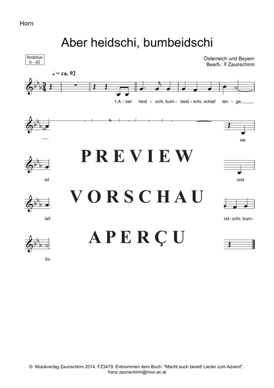 Produktgalerie: Seite 3 von 4 Aber heidschi bum beidschi , , (Horn in F + Klavier)