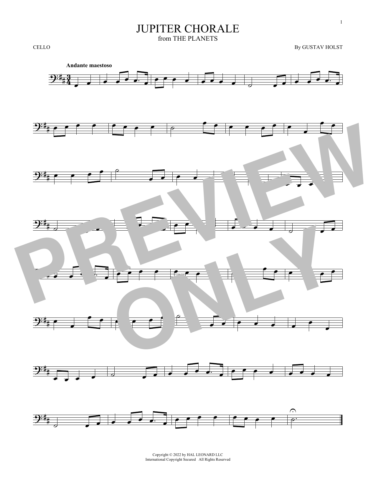 Produktgalerie: Seite 1 von 1 Jupiter (from The Planets, Op. 32), Gustav Holst, Violoncello