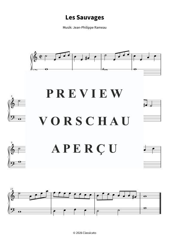 gallery: Les Sauvages - Die Wilden - Vereinfachte Klavierfassung im 2/2-Takt, , Klavier Solo