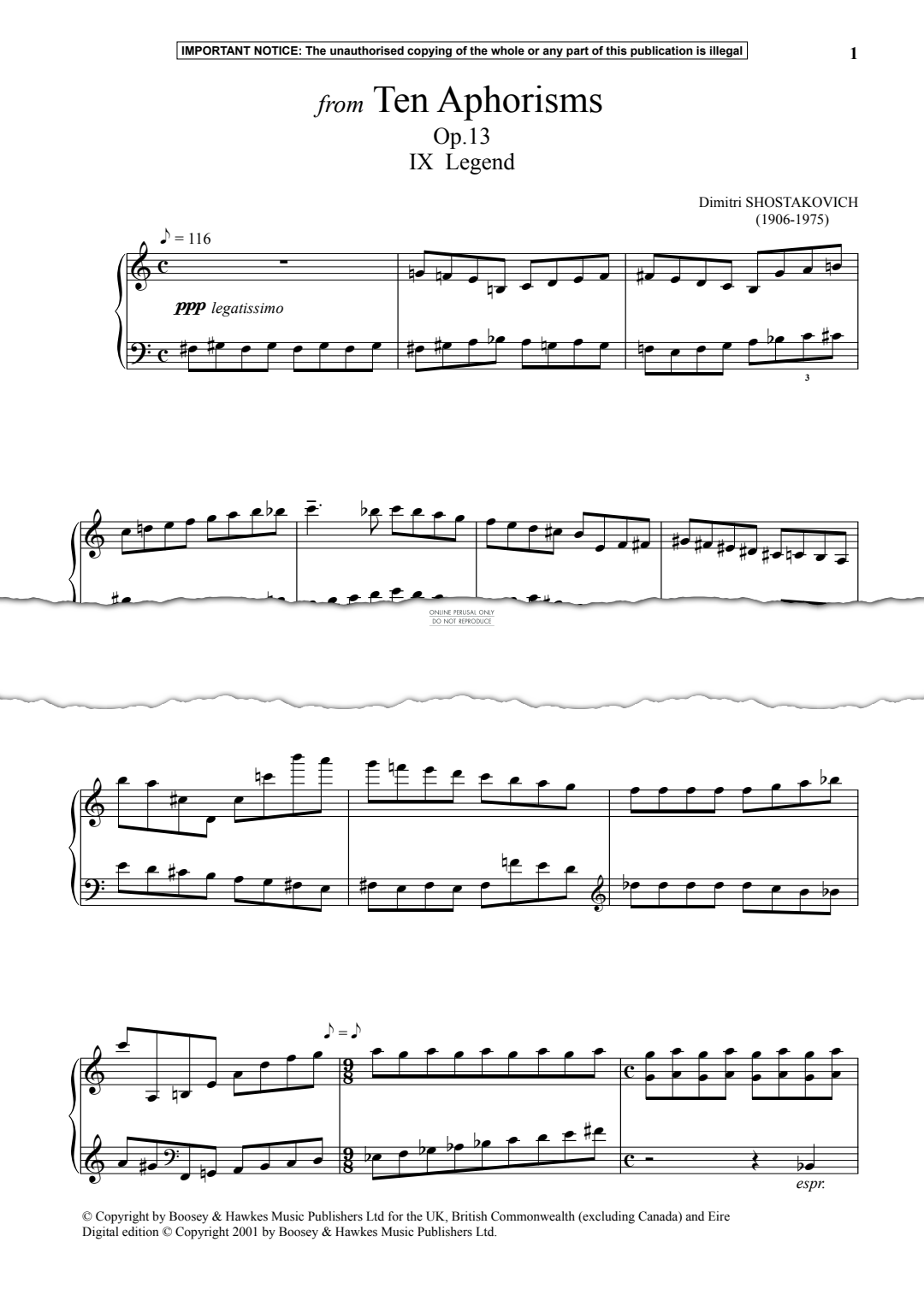 Produktgalerie: Seite 1 von 1 Legend from Ten Aphorisms, Op.13, Dmitri Shostakovich, Klavier