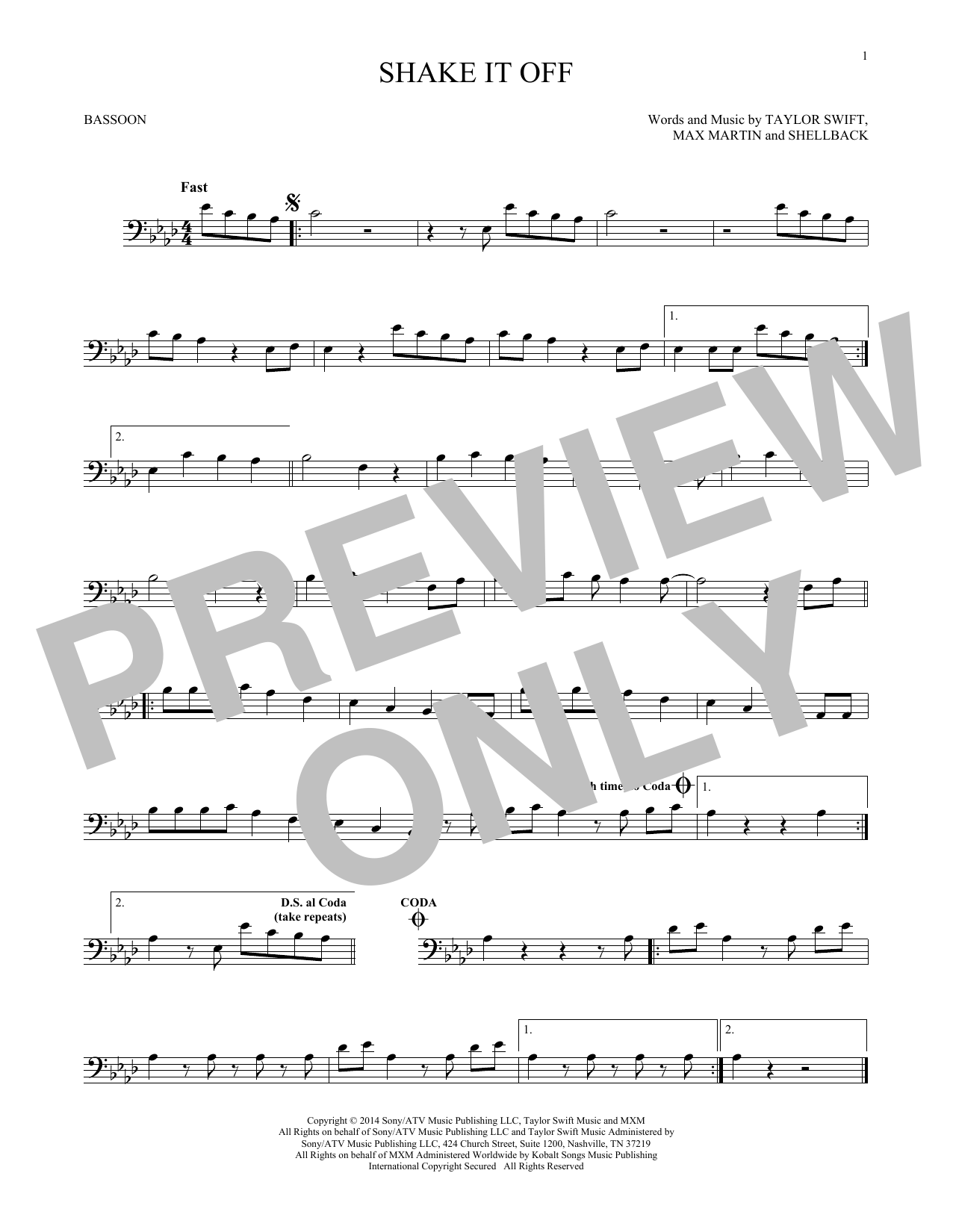 Produktgalerie: Seite 1 von 1 Shake It Off, Taylor Swift, Fagott