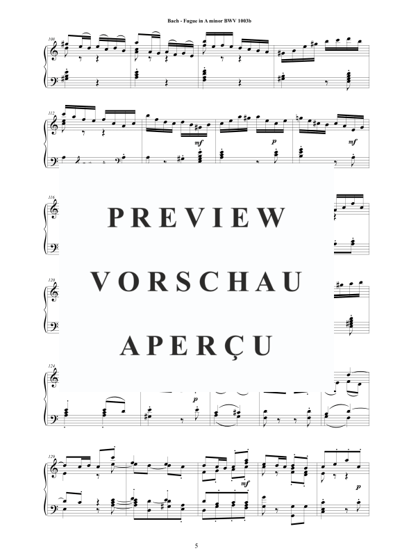 Produktgalerie: Seite 6 von 11 Fuge in A-Moll BWV 1003b - Piano Version, , Klavier Solo