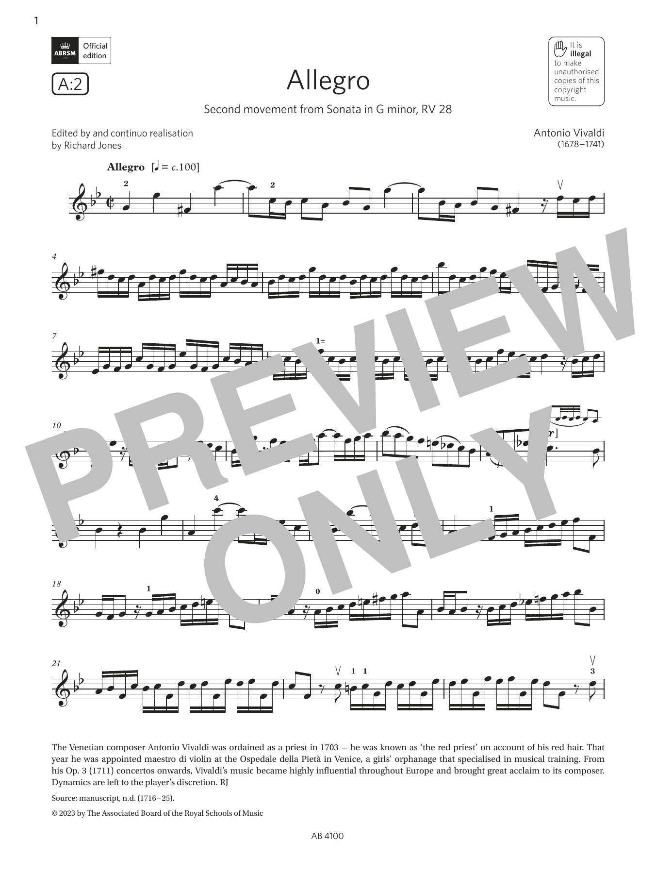 Product gallery: Page 1 of 1 Allegro (Grade 6, A2, from the ABRSM Violin Syllabus from 2024), Antonio Vivaldi