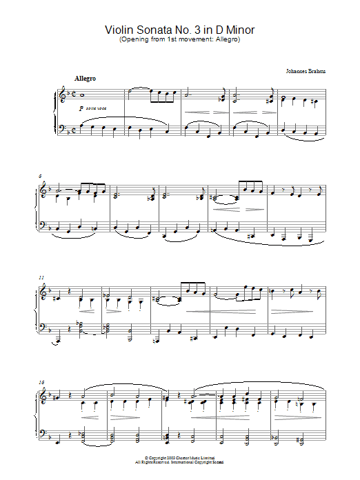 Product gallery: Page 1 of 1 Violin Sonata No. 3 in D Minor (Opening from 1st movement: Allegro), Johannes Brahms