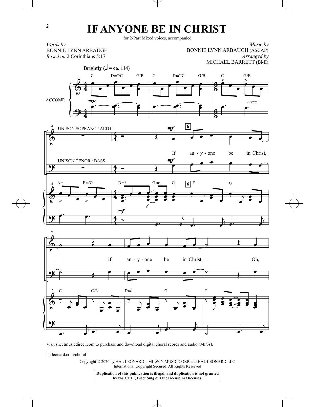 Product picture to: If Anyone Be In Christ (arr. Michael Barrett)