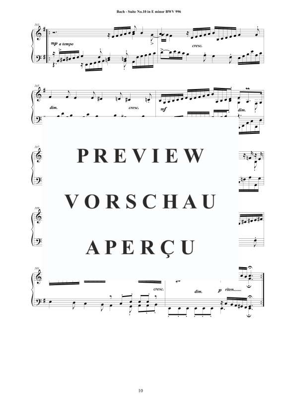 Produktgalerie: Seite 11 von 11 Piano Suite No.10 in E-Moll BWV 996 - Complete Piano Version, , Klavier Solo
