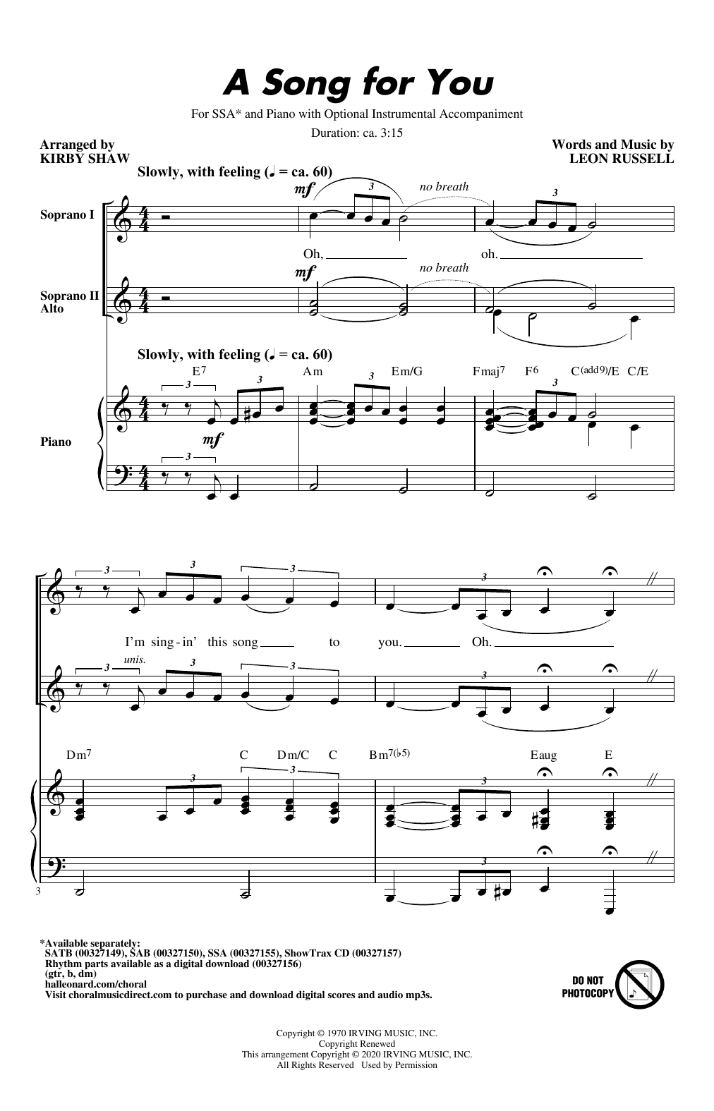 Produktgalerie: Seite 1 von 1 A Song For You (arr. Kirby Shaw), Leon Russell, Chor
