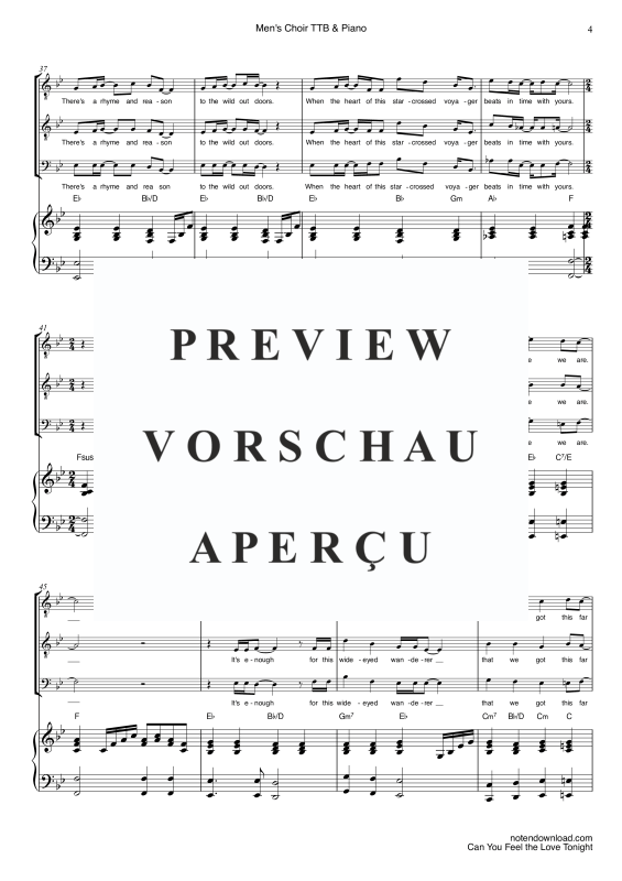 Produktgalerie: Seite 7 von 11 Can You Feel The Love Tonight, John, Elton, Männer Chor/Ensemble TTB und Klavier - E-bass & Drum Set optional