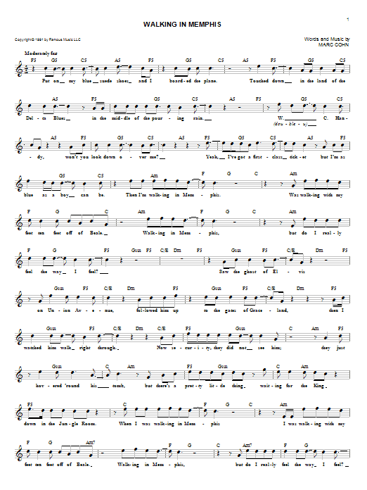Produktgalerie: Seite 1 von 1 Walking In Memphis, Marc Cohn, Melodieinstrument