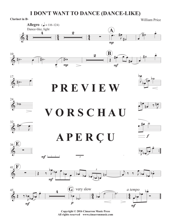 Product gallery: Page 7 of 8 I Don´t Want to Dance (dance-like) , ,  (clarinet in Bb, trumpet in C + piano)