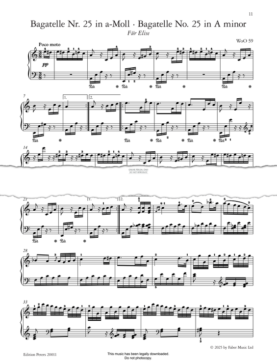 Produktgalerie: Seite 1 von 1 Bagatelle in A minor, No. 25, WoO 59 (from Für Elise), Ludwig van Beethoven, Klavier