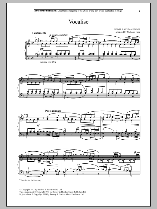 Product gallery: Page 1 of 1 Vocalise, Op. 24, No. 14, Sergei Rachmaninoff