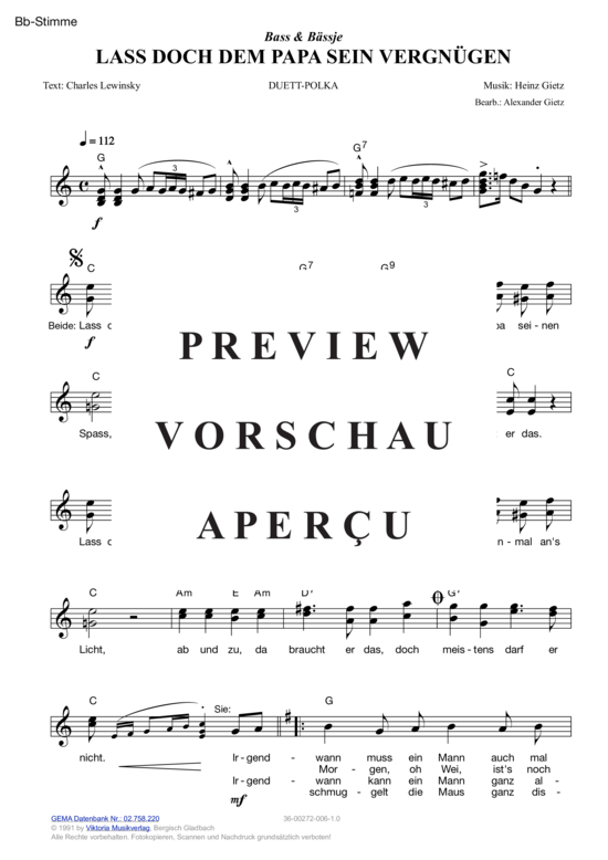 Produktgalerie: Seite 5 von 11 Lass doch dem Papa sein Vergnügen , Bass & Bässje, (Melodie-Stimmen in C/B/Es)
