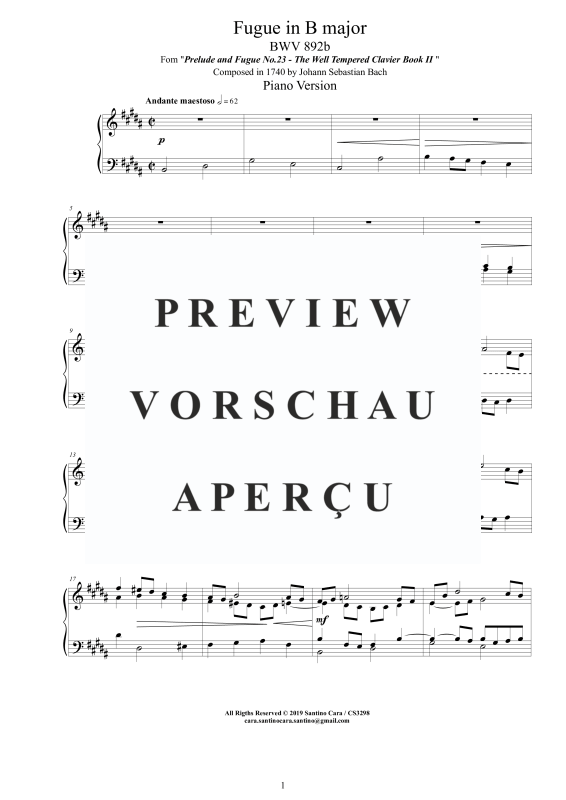 Produktgalerie: Seite 2 von 6 Fuge in H-Dur BWV 892b - Piano Version, , Klavier Solo